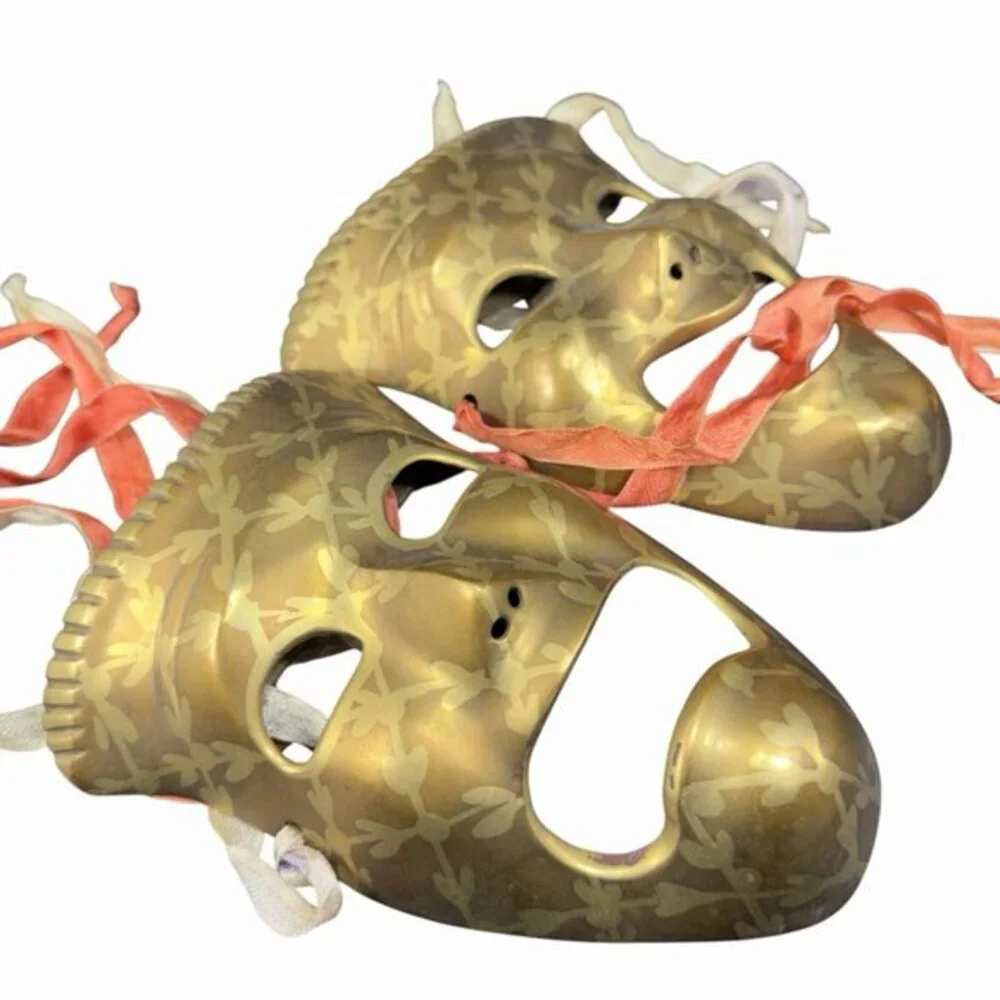 Vintage Brass‎ Metal Venetian Carnival Wall Hanging Masks Wall Decor Set 2 Art